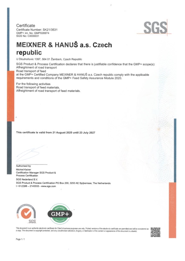Certifikát GMP+